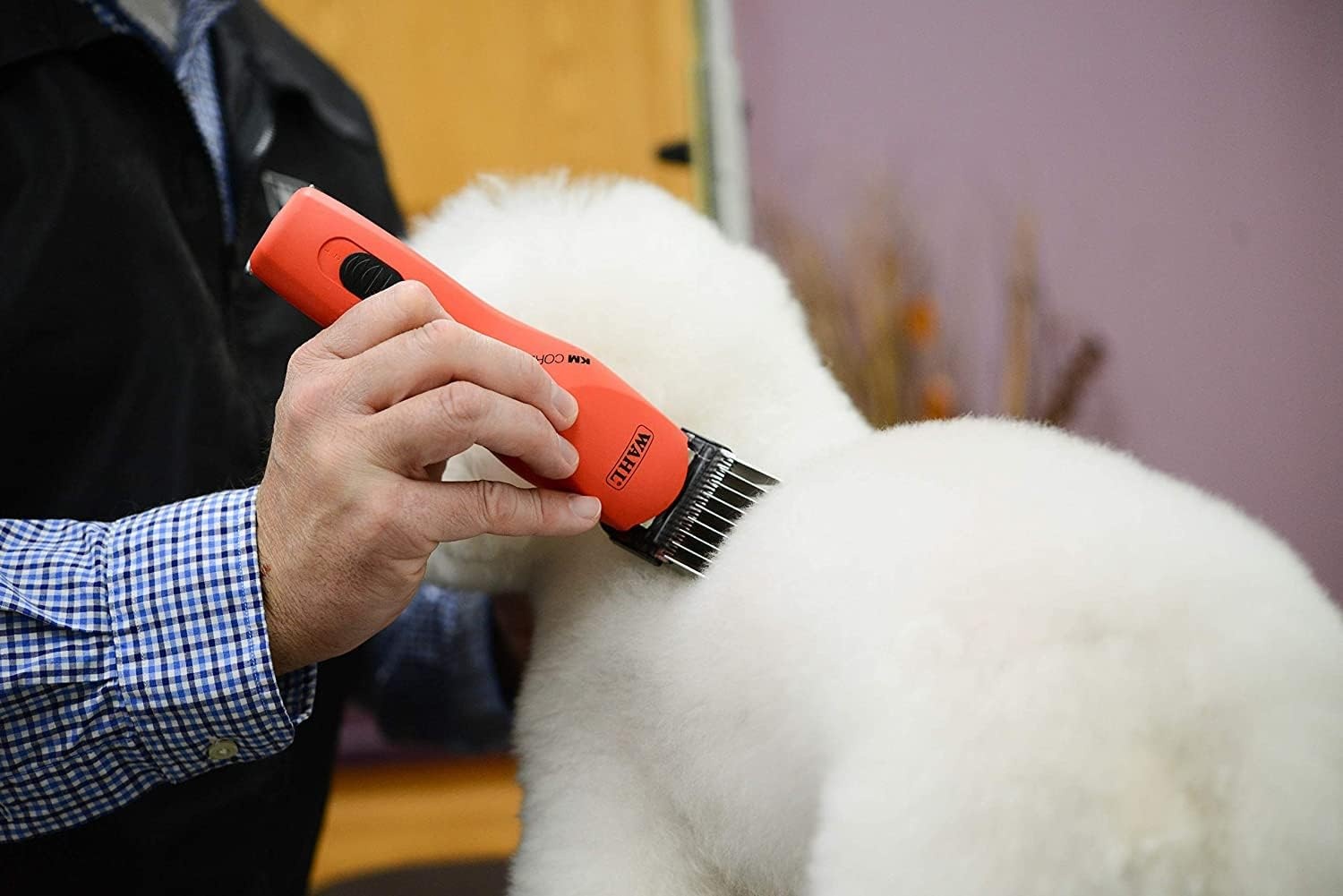 imageWAHL Professional Animal Stainless Steel Attachment Guide Comb Detachable Blade Pet Clippers 5 18 Inch Cut Length 3371100 RedYellow