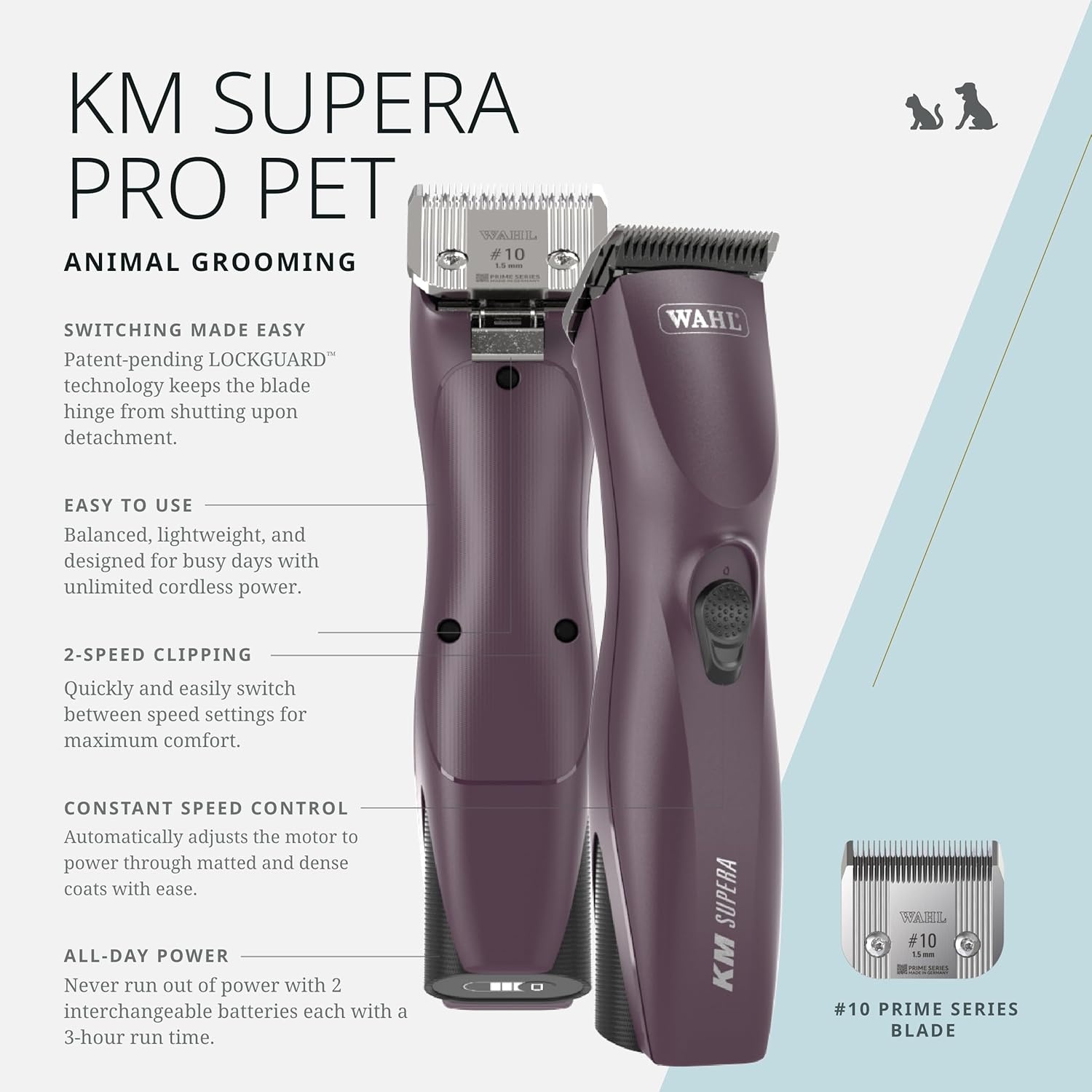 imageWahl Pro Animal KM Supera Cordless Pet Clipper and Stainless Steel Attachment Guide Comb Set