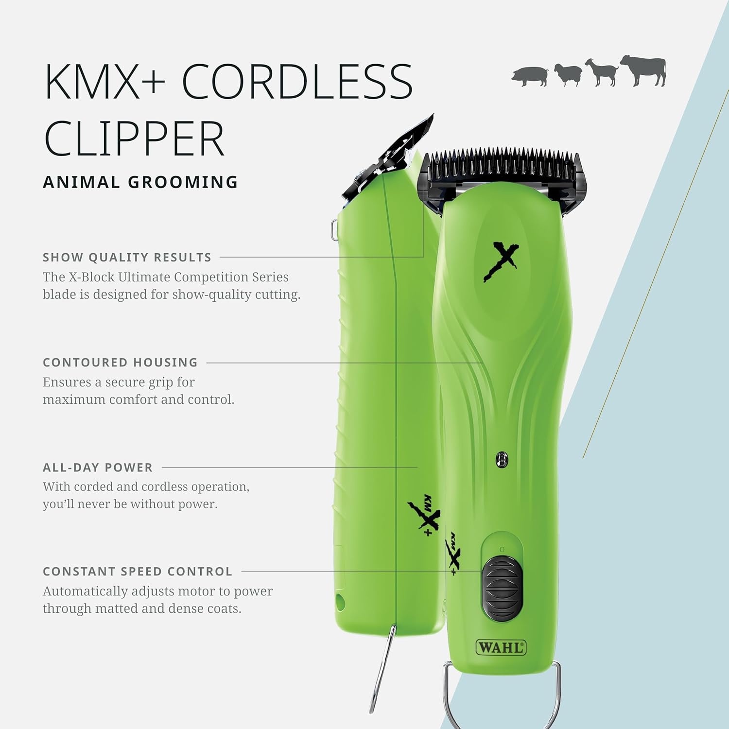 imageWahl Pro Animal KMX CordCordless Clipper Competition Series Animal Grooming Clipper for Animal Fitting amp Show Prep Comes with Large Charging Cord and Quick Charge Capability