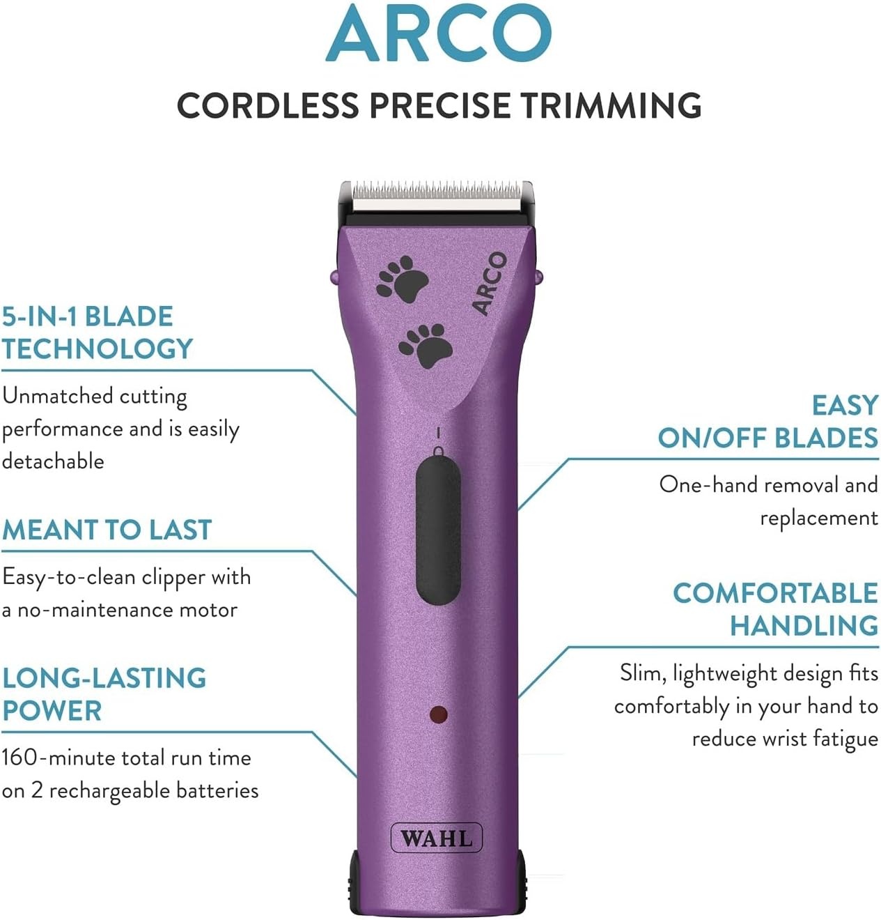 imageWahl Professional Animal Arco Pet Dog Cat and Horse Cordless Clipper Kit Champagne 8786452Purple