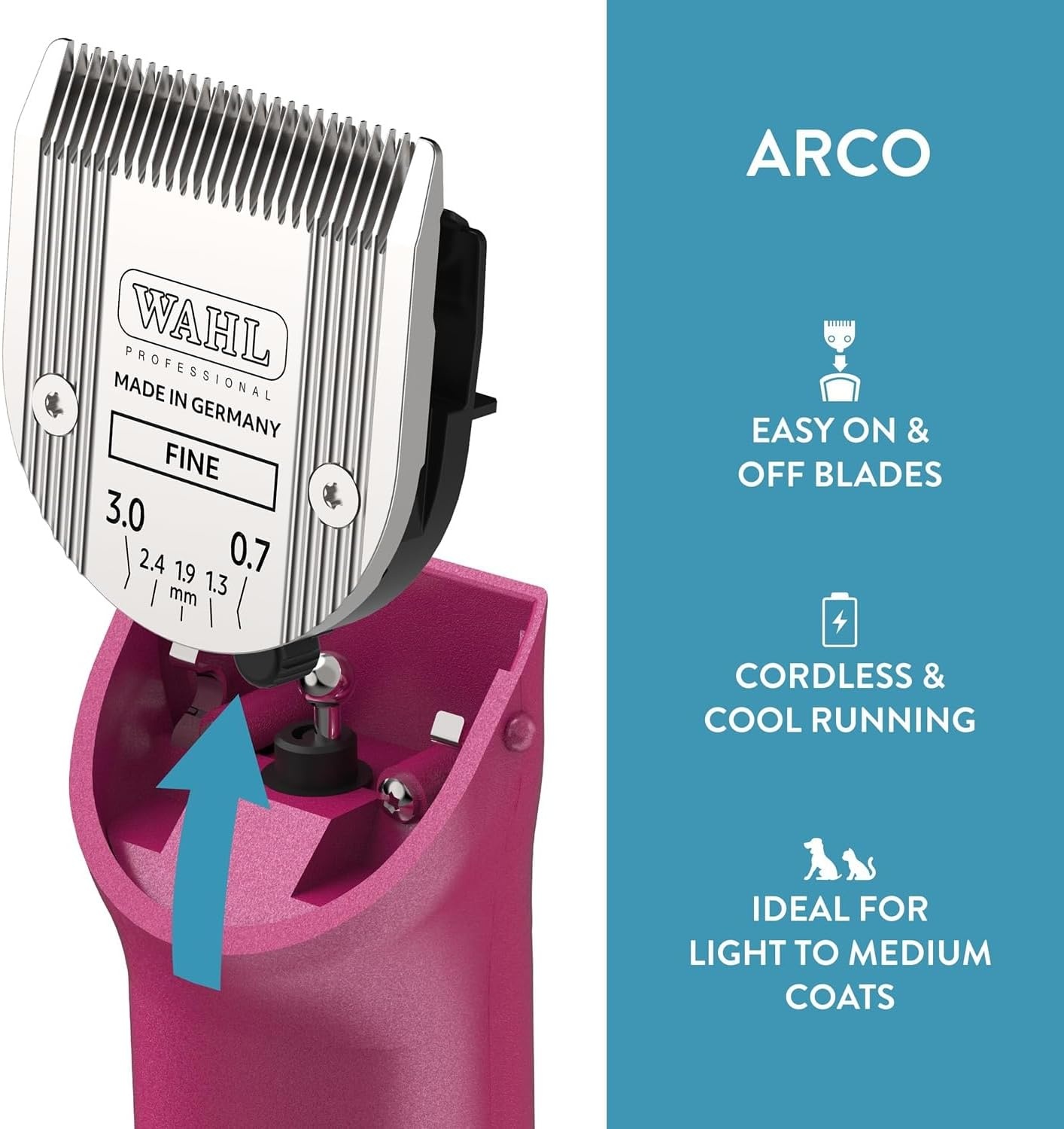 imageWahl Professional Animal Arco Pet Dog Cat and Horse Cordless Clipper Kit Champagne 8786452Radiant Pink