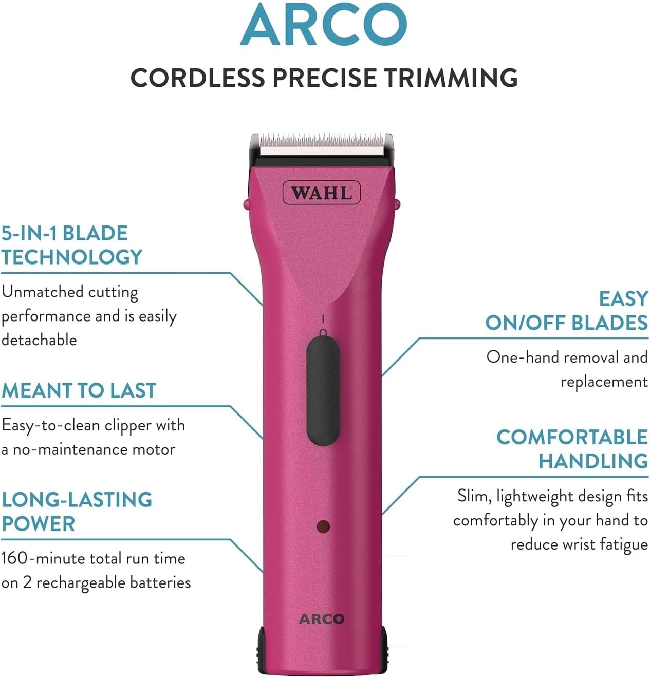 imageWahl Professional Animal Arco Pet Dog Cat and Horse Cordless Clipper Kit Champagne 8786452Radiant Pink