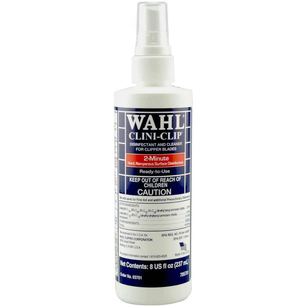 imageWahl Professional CliniClip Spray FastActing Cleaner and Lubricant for Clipper Blades Purifies Grooming Tools Reduces Friction and Heat 8 Fl Oz