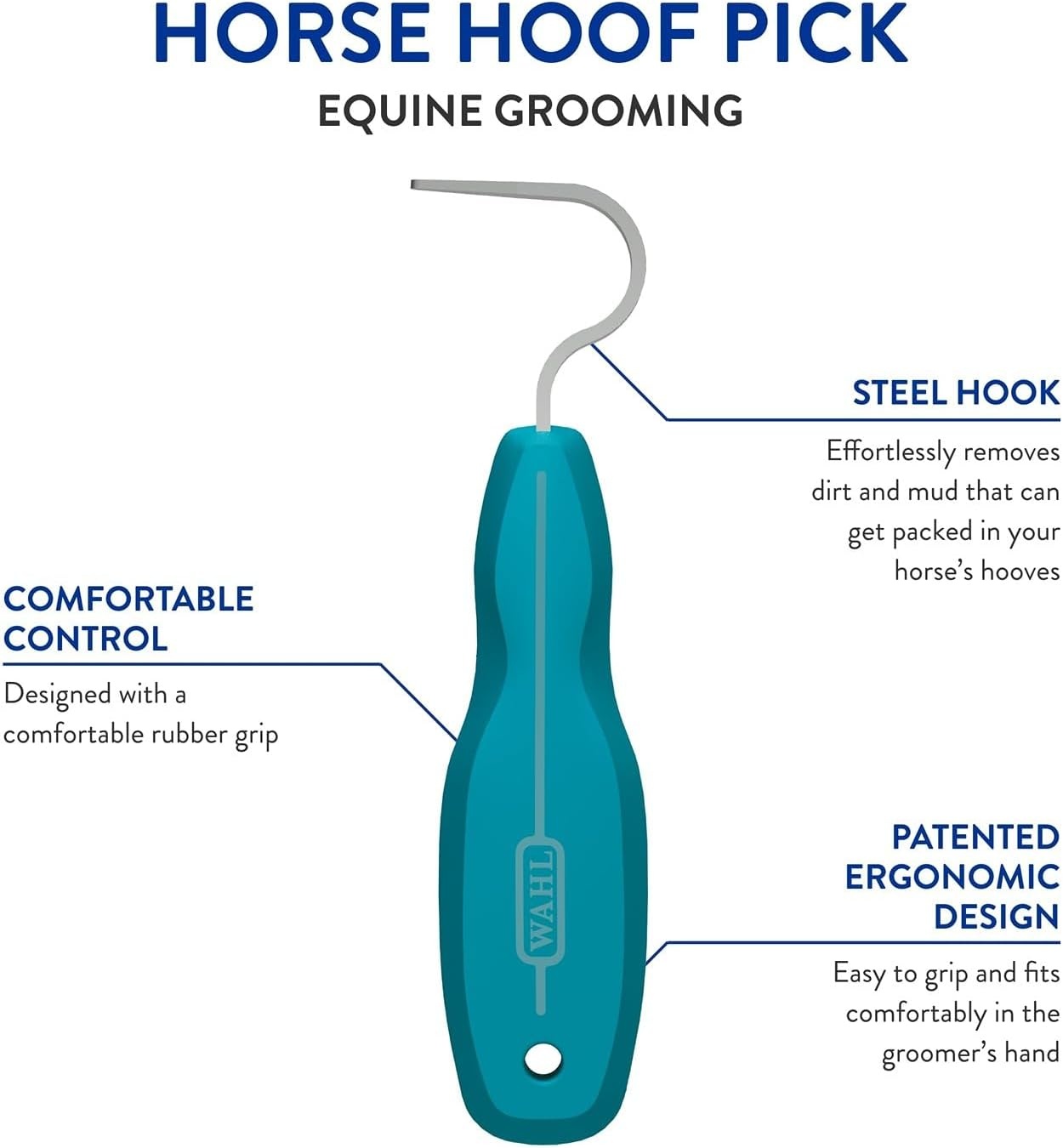 imageWAHL Professional Animal Equine Grooming Horse Hoof Pick 858710 Horse Hoof Pick for Grooming Ergonomic Comfort Rubber Handle Horse Cleaning Tool BlackTurquoise
