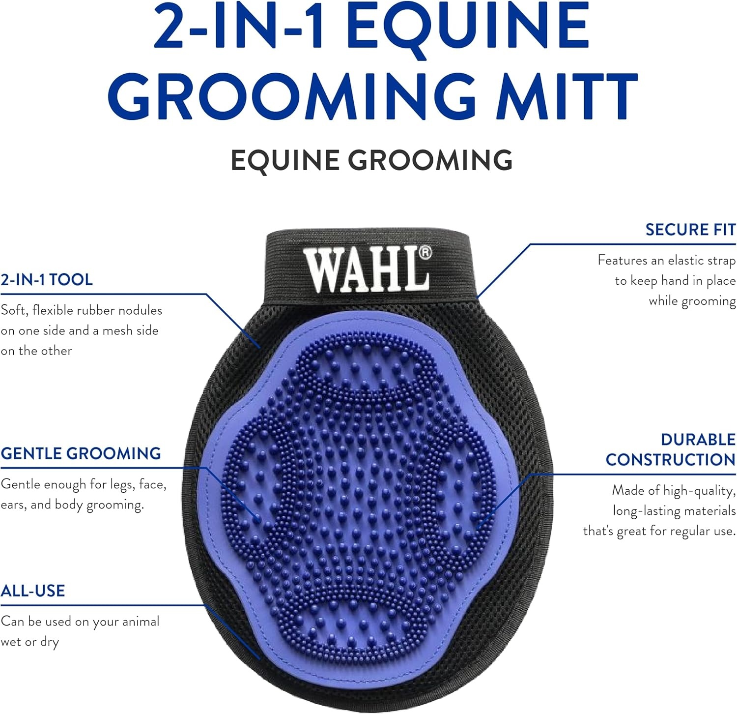 imageWAHL Professional Animal Equine Grooming Mitt Flexible Rubber Brush for Horse Care
