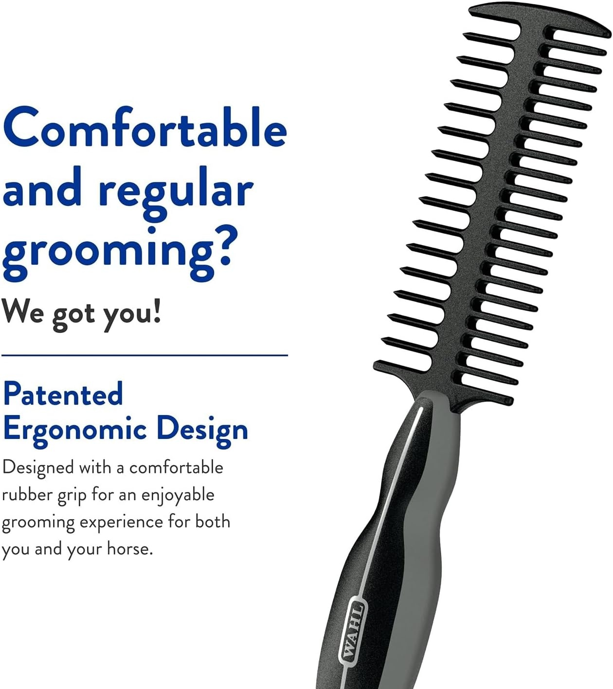 imageWAHL Professional Animal Mane amp Tail Brush Ergonomic Black Braiding Comb 858708 for Equine GroomingBlack