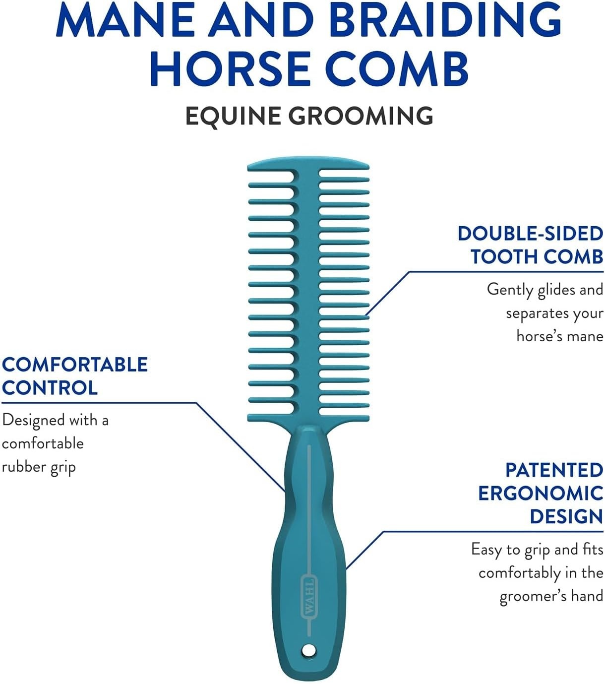 imageWAHL Professional Animal Mane amp Tail Brush Ergonomic Black Braiding Comb 858708 for Equine GroomingTurquoise