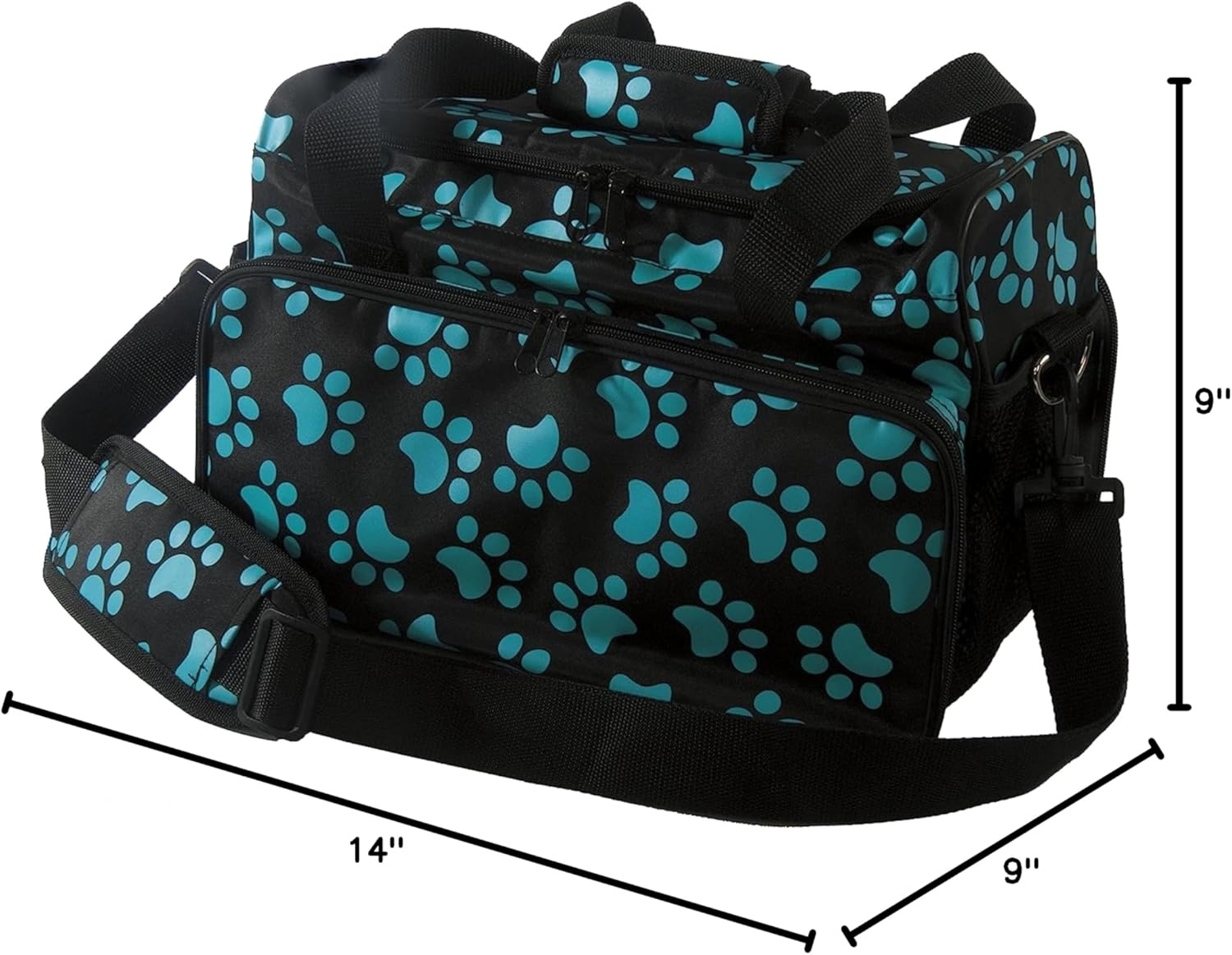 imageWAHL Professional Animal Travel Tote Bag with Zipper Travel Bag Storage Pack for Grooming Supplies for Dog Cat amp Pet Groomers 288 Inches Turquoise Paw Print Design 97764300Black and Turquoise