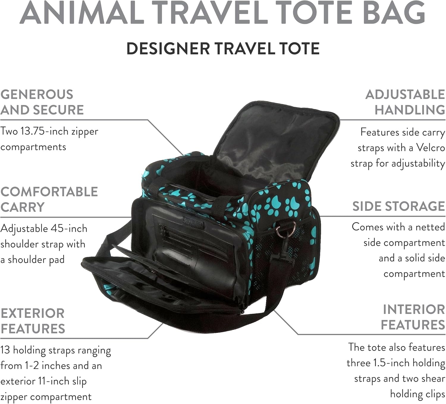 imageWAHL Professional Animal Travel Tote Bag with Zipper Travel Bag Storage Pack for Grooming Supplies for Dog Cat amp Pet Groomers 288 Inches Turquoise Paw Print Design 97764300Black and Turquoise