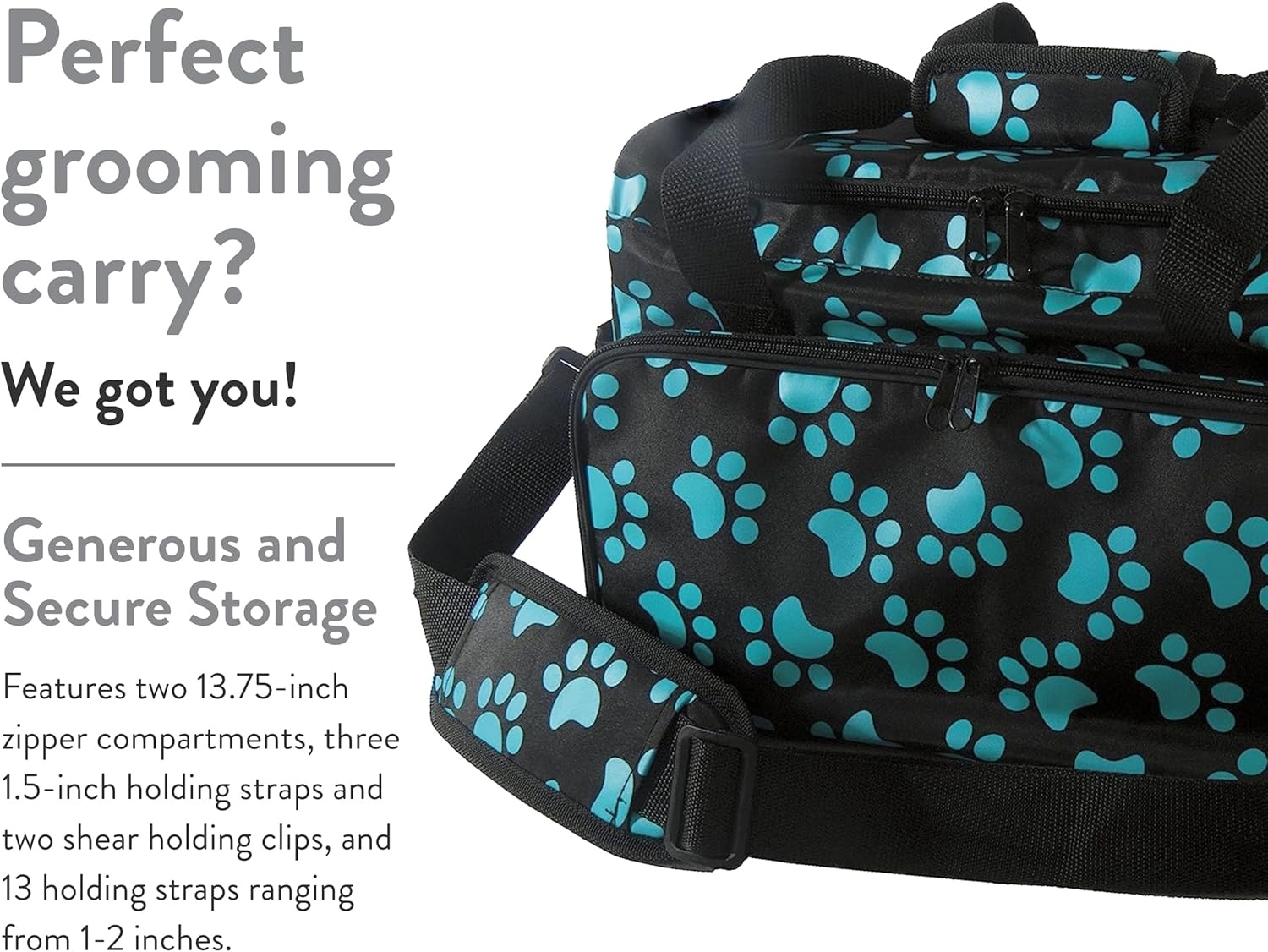 imageWAHL Professional Animal Travel Tote Bag with Zipper Travel Bag Storage Pack for Grooming Supplies for Dog Cat amp Pet Groomers 288 Inches Turquoise Paw Print Design 97764300Black and Turquoise