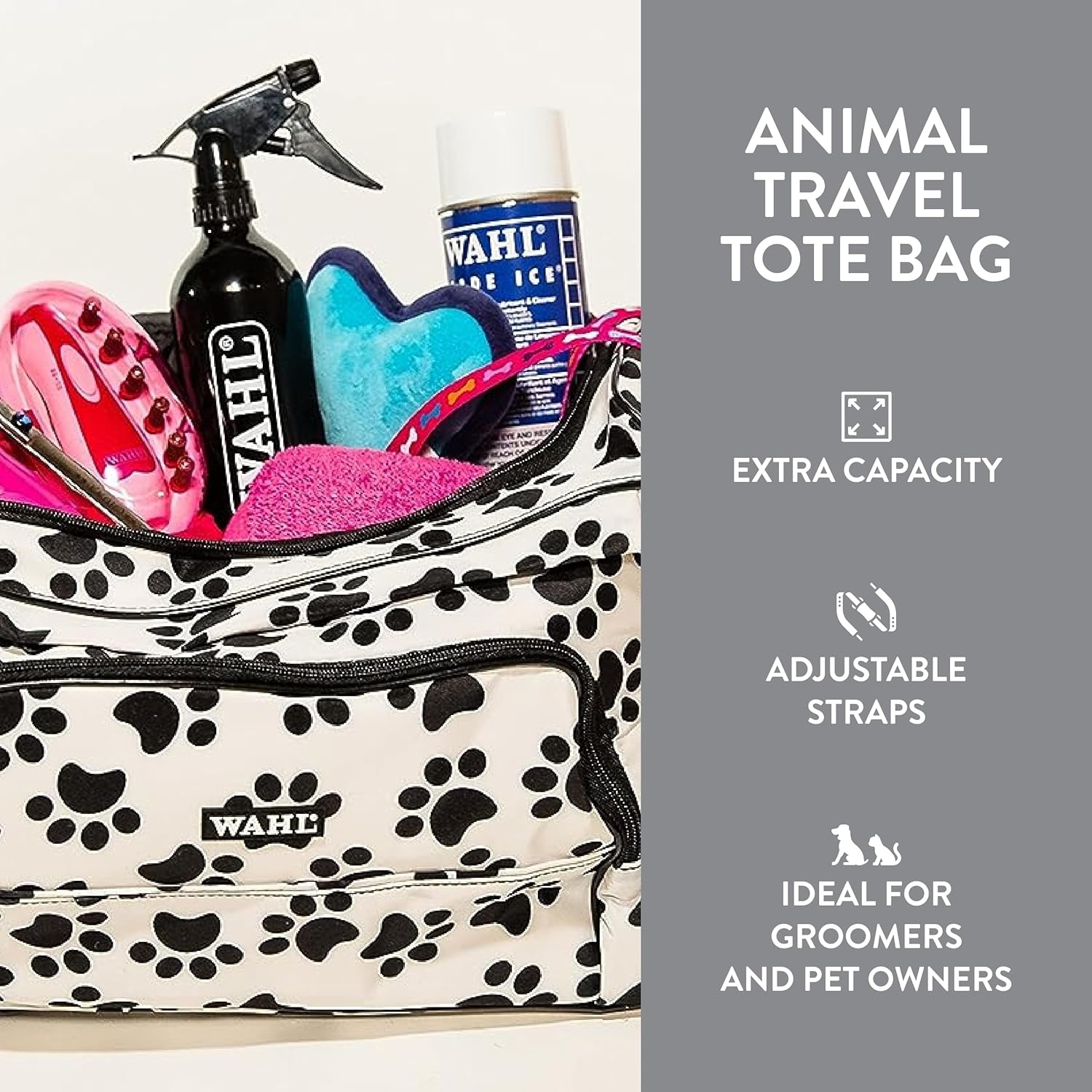 imageWAHL Professional Animal Travel Tote Bag with Zipper Travel Bag Storage Pack for Grooming Supplies for Dog Cat amp Pet Groomers 288 Inches Turquoise Paw Print Design 97764300White and Black