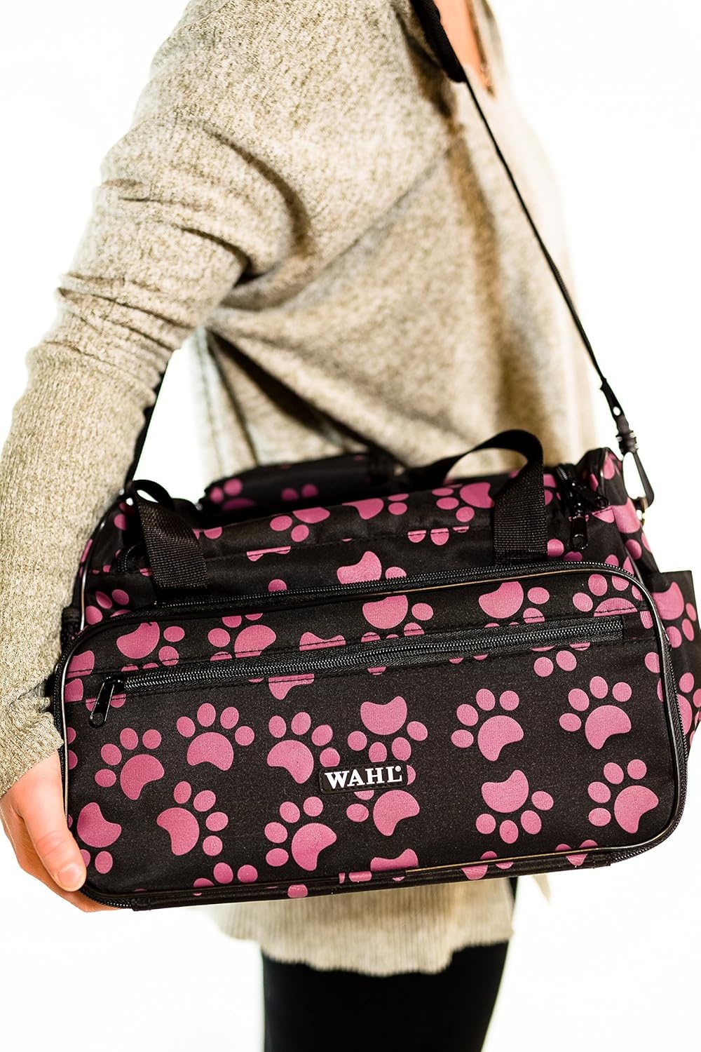 imageWAHL Professional Animal Travel Tote Bag with Zipper Travel Bag Storage Pack for Grooming Supplies for Dog Cat amp Pet Groomers 288 Inches Turquoise Paw Print Design 97764300Black and Berry
