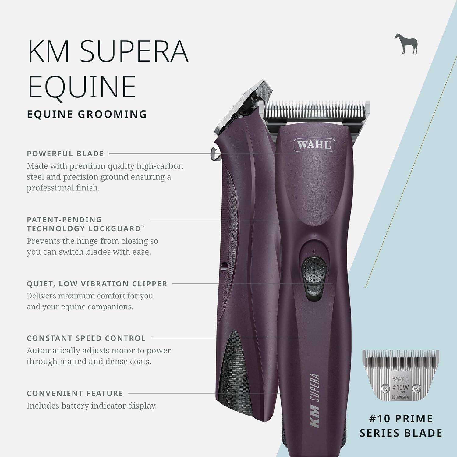 imageWahl Pro Animal KM Supera Cordless Equine Clipper Professional Horse Grooming Clipper Quiet Cordless Clipper BatteryPowered Grooming Tool