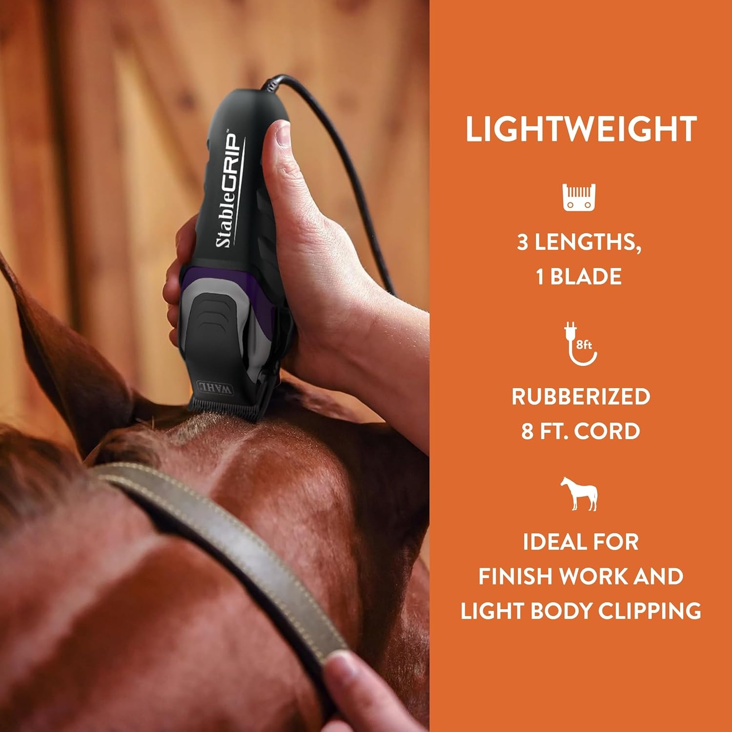 imageWahl Pro Animal Stable Grip Comprehensive Equine Grooming Kit Light Body Clipping Trimming Face Ears amp Fetlocks Stable Grip Clipper EasytoAdjust Cutting Lengths Long Power Cord