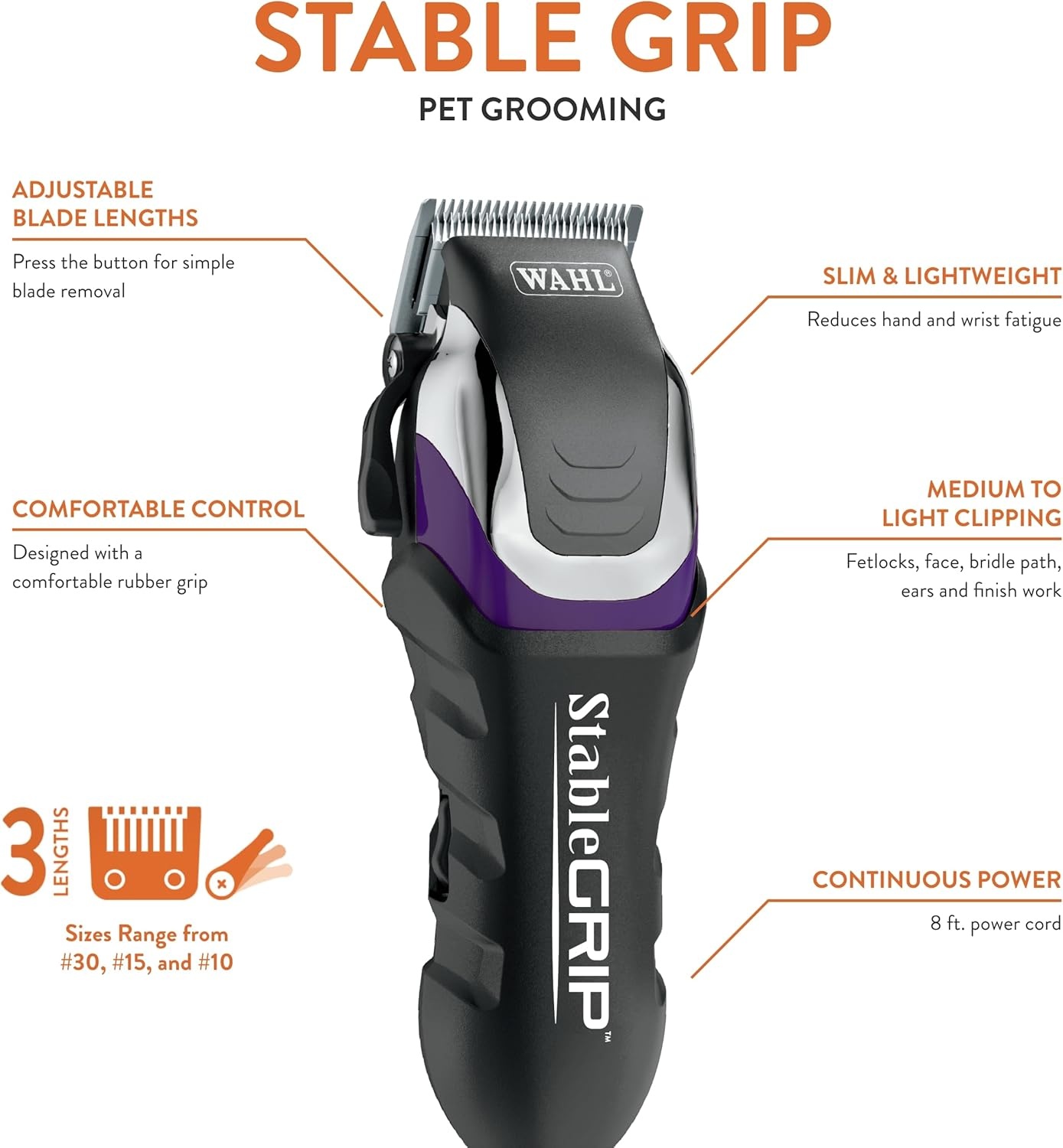 imageWahl Pro Animal Stable Grip Comprehensive Equine Grooming Kit Light Body Clipping Trimming Face Ears amp Fetlocks Stable Grip Clipper EasytoAdjust Cutting Lengths Long Power Cord