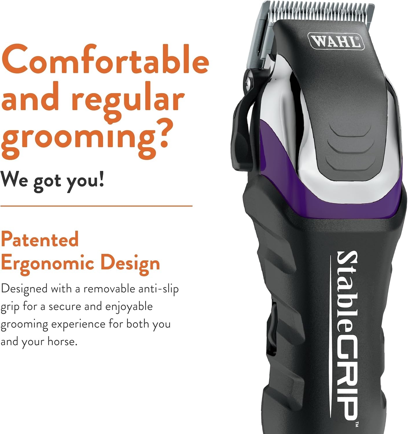 imageWahl Pro Animal Stable Grip Comprehensive Equine Grooming Kit Light Body Clipping Trimming Face Ears amp Fetlocks Stable Grip Clipper EasytoAdjust Cutting Lengths Long Power Cord