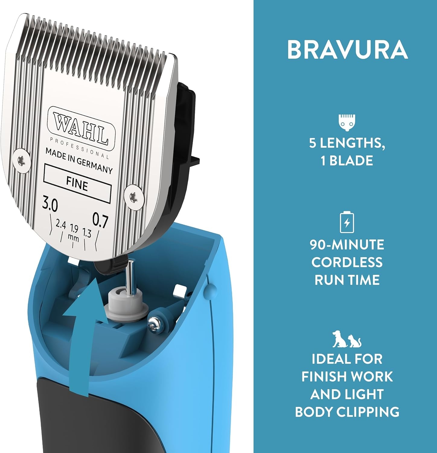 imageWahl Professional Animal Bravura Cordless Clipper Kit Turquoise with Stainless Steel Attachment Guide Comb Set