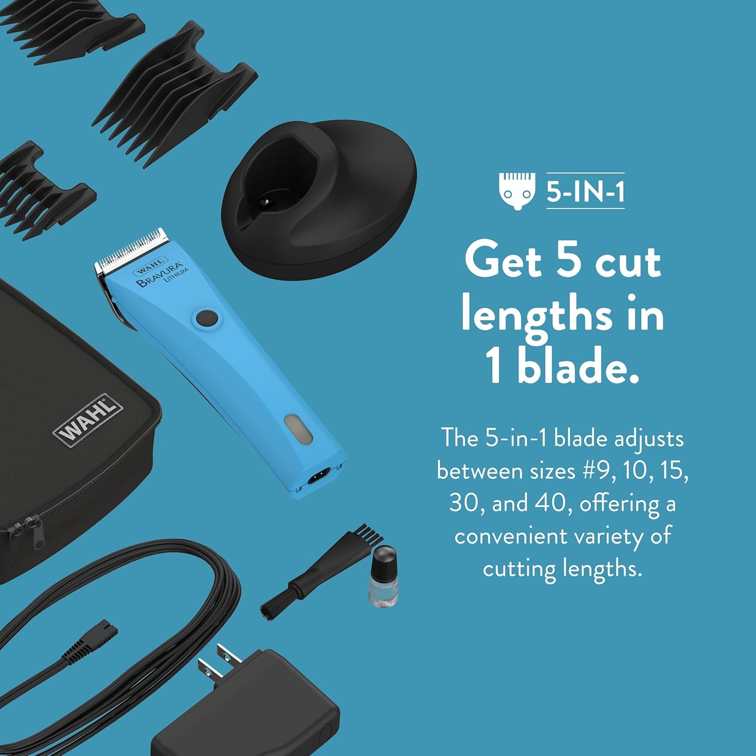 imageWahl Professional Animal Bravura Cordless Clipper Kit Turquoise with Stainless Steel Attachment Guide Comb Set