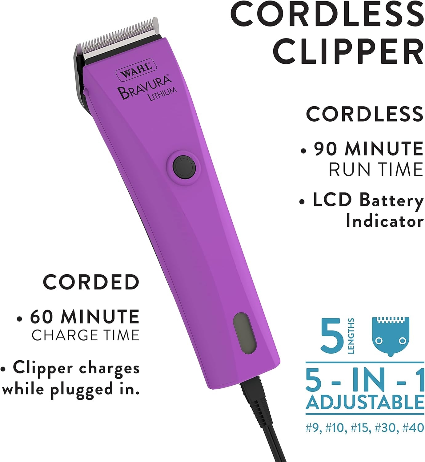 imageWahl Professional Animal Bravura Pet Dog Cat and Horse CordedCordless Clipper Kit Purple 418700423Berry