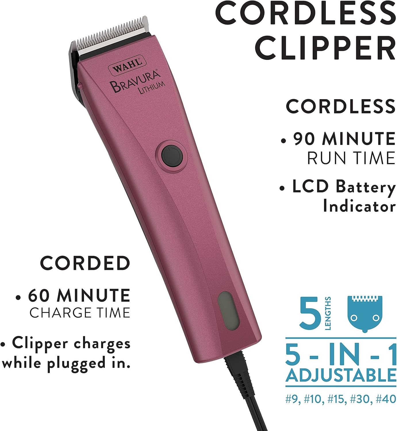 imageWahl Professional Animal Bravura Pet Dog Cat and Horse CordedCordless Clipper Kit Purple 418700423Pink
