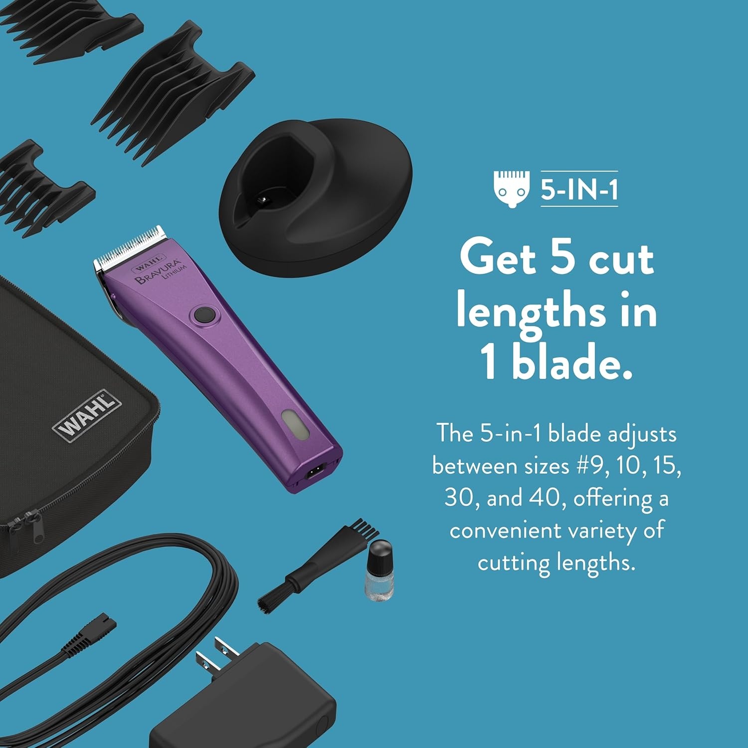 imageWahl Professional Animal Bravura Purple with Stainless Steel Attachment Guide Comb Set