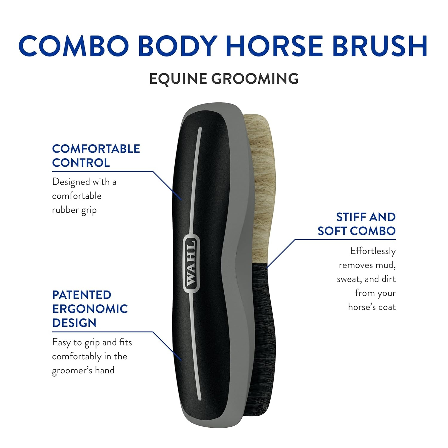 imageWahl Professional Animal Equine Grooming Stiff Body Horse Brush Black 858705BlackBeige