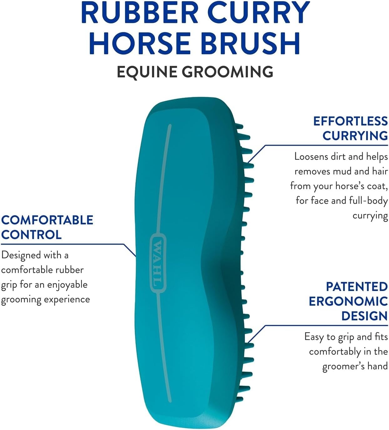 imageWahl Professional Animal Ergonomic Horse Grooming Rubber Curry Brush 858712 Black Hair Type All For EquestriansTurquoise