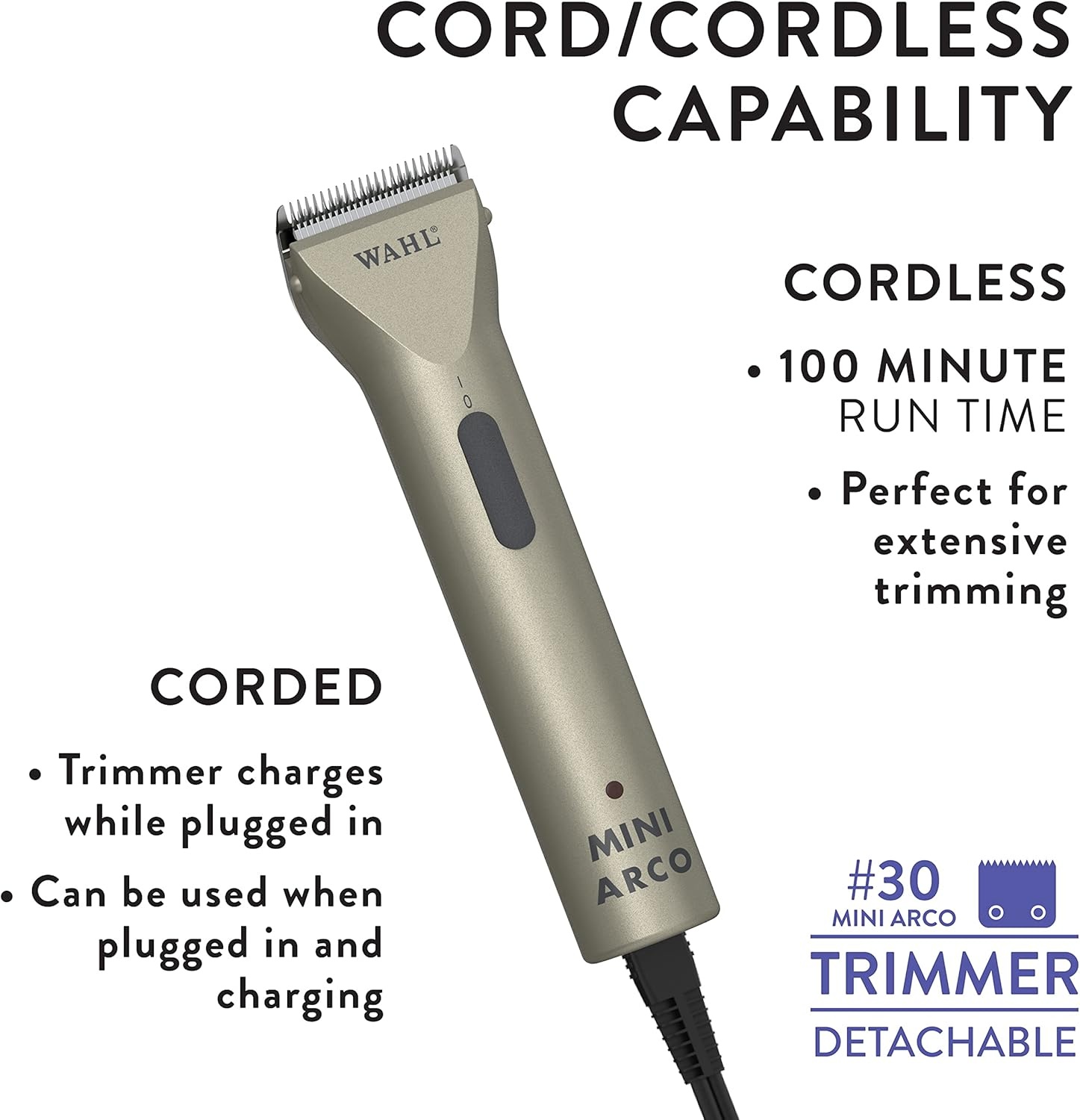 imageWahl Professional Animal MiniArco CordedCordless Pet Dog Cat and Horse Trimmer Kit