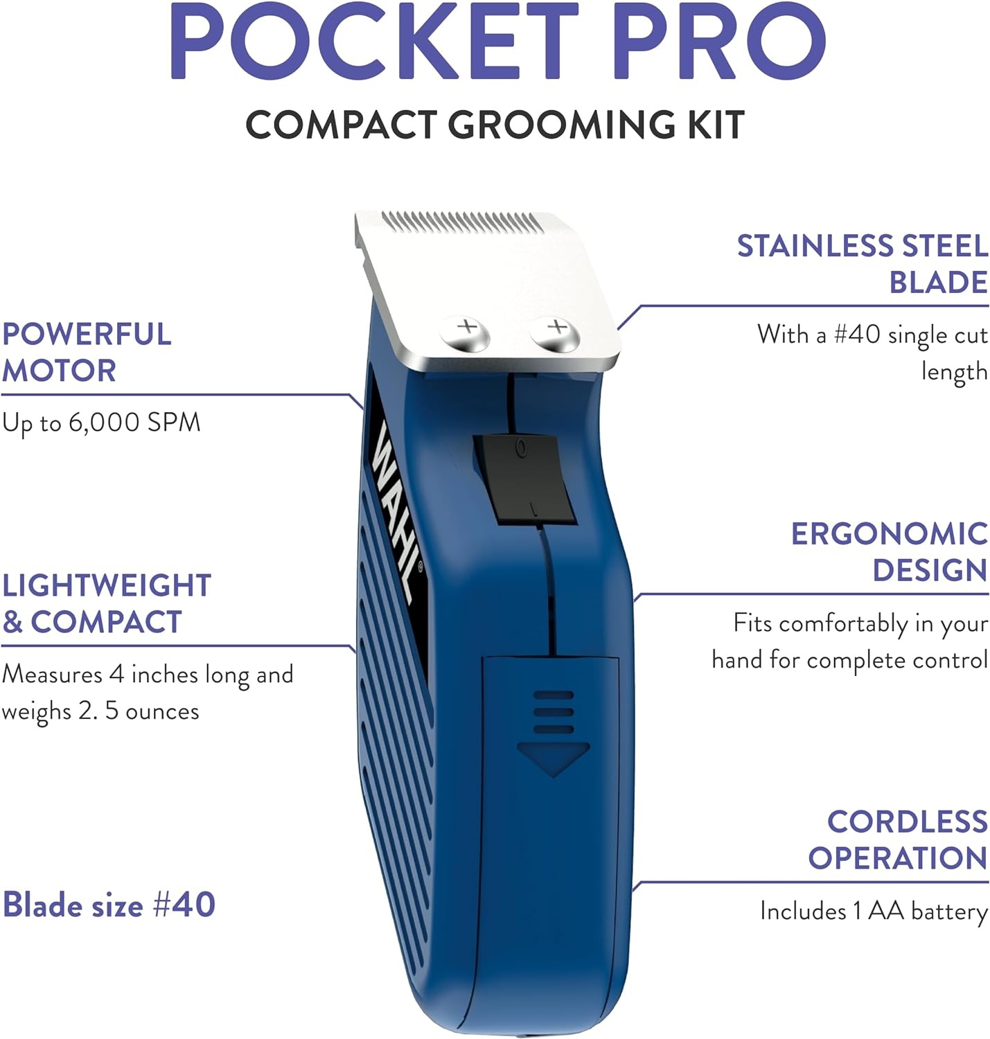 imageWahl Professional Animal Pocket Pro Equine Compact Horse Trimmer and Grooming Kit Blue