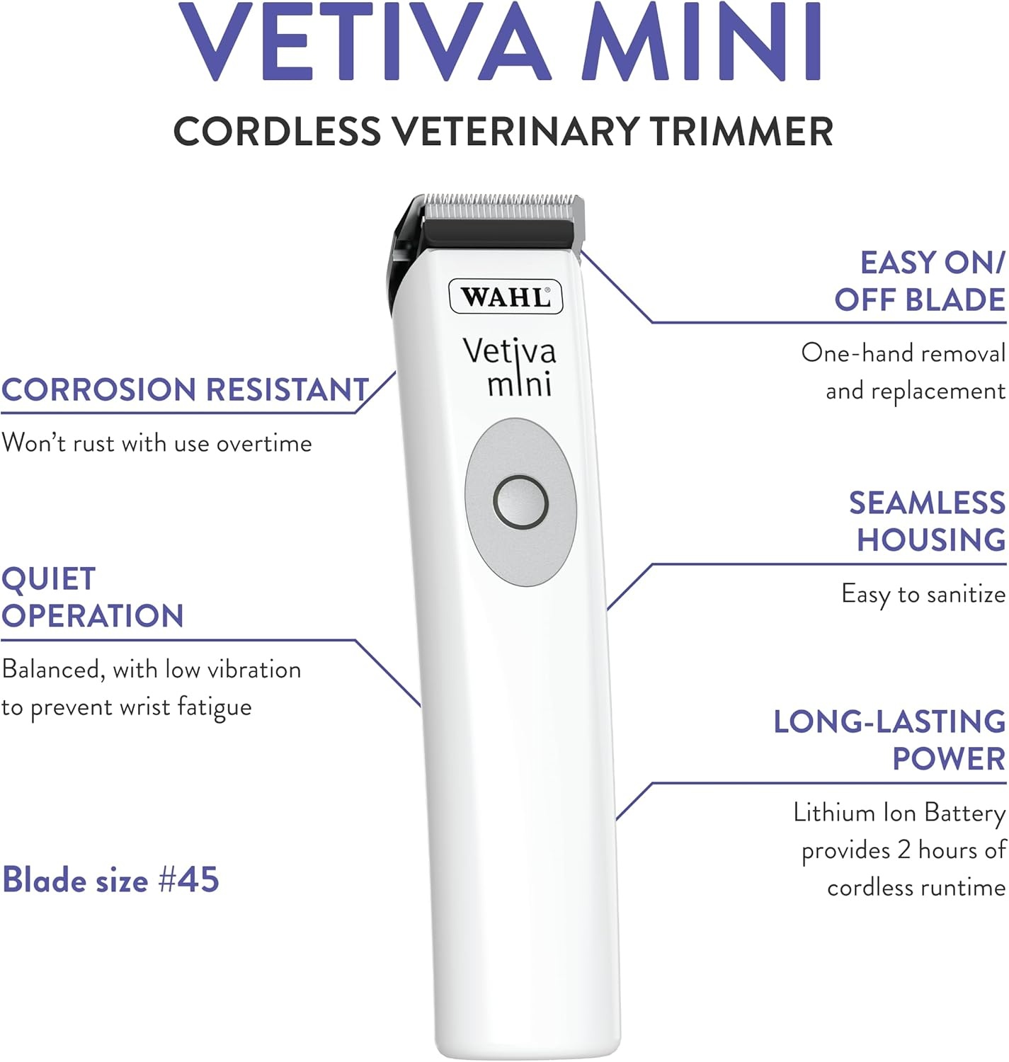 imageWahl Professional Animal Vetiva Mini Cordless Veterinary Trimmer for Dogs Cats amp Pets 88420 for Cats Dogs amp More Veterinary Grade Pet Mini Safe Trimmer WhiteTrimmer