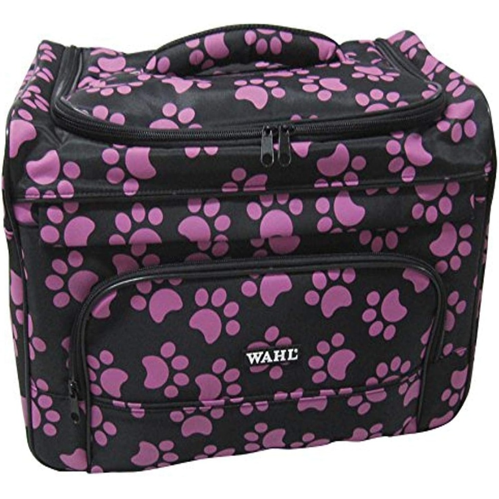 imageWAHL Professional Animal Travel Tote Bag with Zipper Travel Bag Storage Pack for Grooming Supplies for Dog Cat amp Pet Groomers 288 Inches Turquoise Paw Print Design 97764300Black and Berry