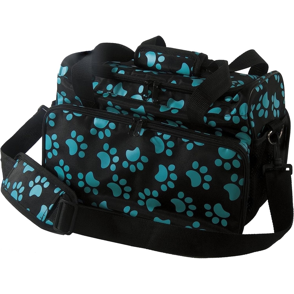 imageWAHL Professional Animal Travel Tote Bag with Zipper Travel Bag Storage Pack for Grooming Supplies for Dog Cat amp Pet Groomers 288 Inches Turquoise Paw Print Design 97764300Black and Turquoise