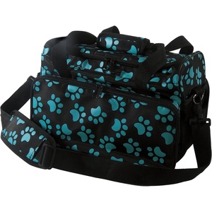 WAHL Professional Animal Travel Tote Bag with Zipper – Travel Bag – Storage Pack for Grooming Supplies – for Dog, Cat & Pet Groomers – 28.8 Inches, Turquoise Paw Print Design (#97764-300)(Black and Turquoise)