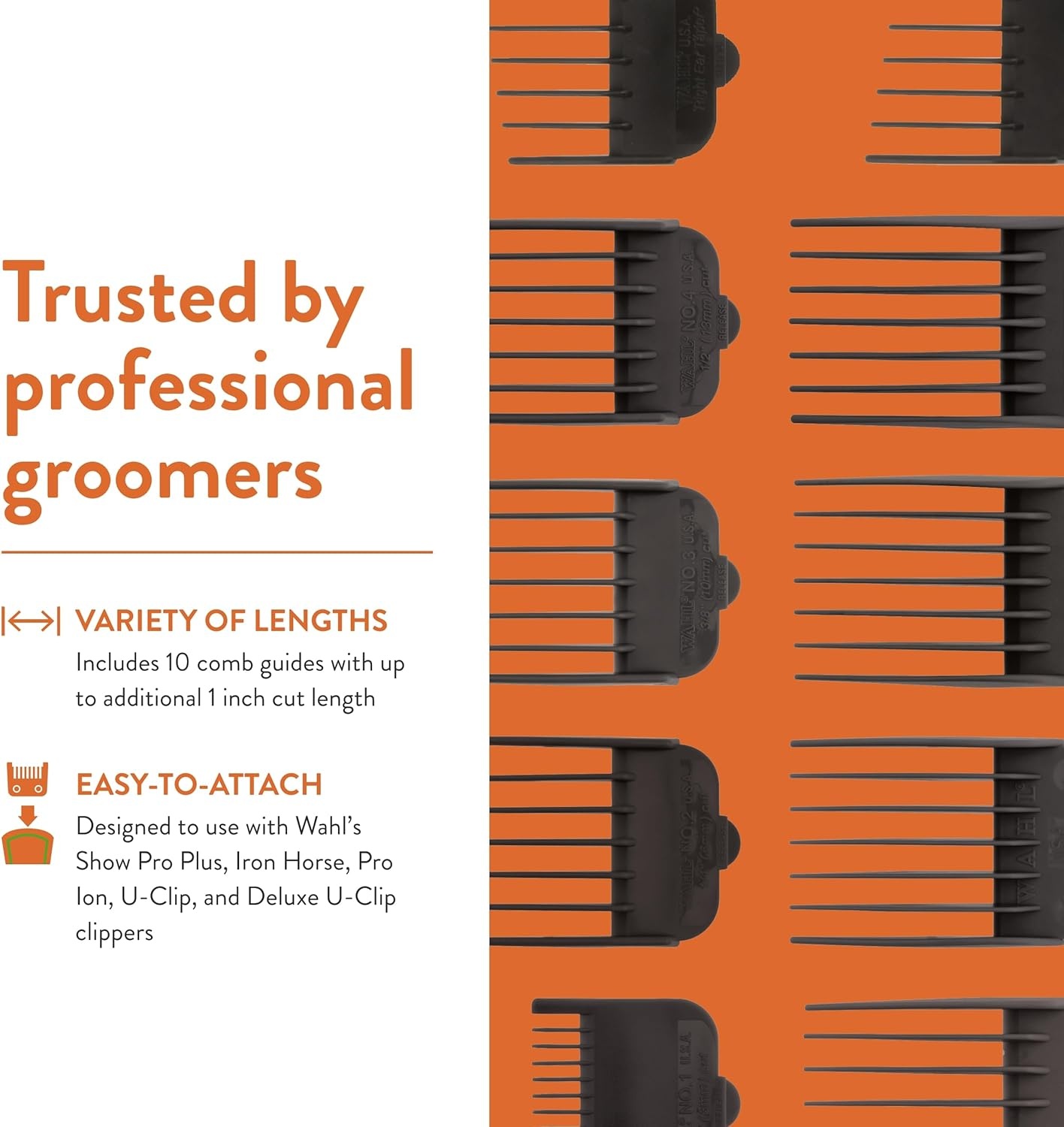 image:imageWAHL Professional Animal Attachment Guide Comb 10Pack Grooming Set Fits only with Wahls Show Pro Plus Color Groom Stable Grip Iron Horse Pro Ion UClip amp Deluxe UClip Clippers 3173500