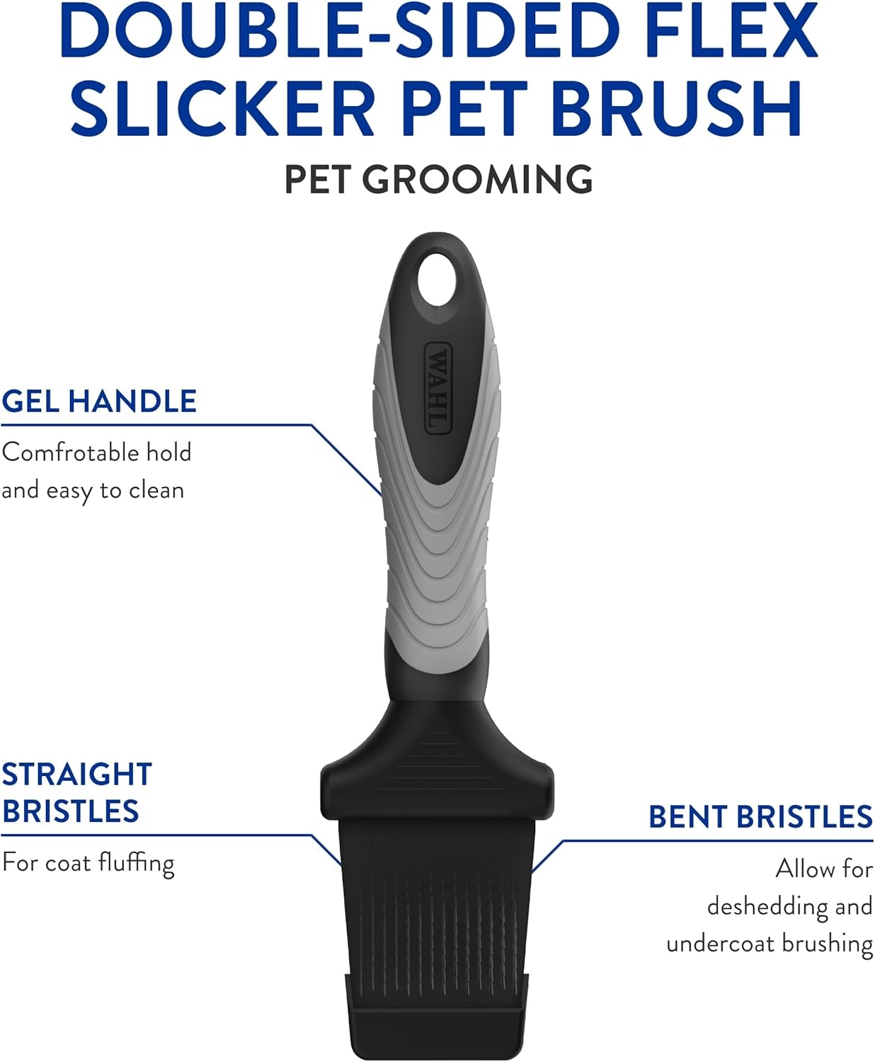 imageWAHL Professional Animal DoubleSided Flex Slicker Brush for Dogs amp Cats 858478 Durable Pin Brush for LongHaired Breeds like Bichon Frises amp Collies Ergonomic Black amp Gray Grooming Tool