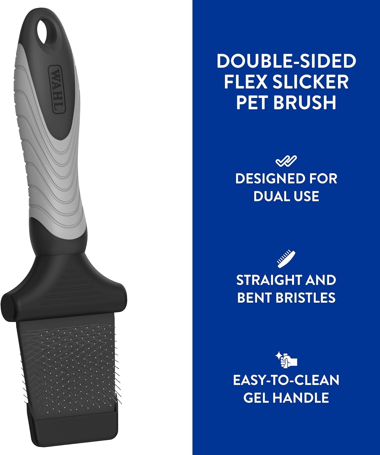 imageWAHL Professional Animal DoubleSided Flex Slicker Brush for Dogs amp Cats 858478 Durable Pin Brush for LongHaired Breeds like Bichon Frises amp Collies Ergonomic Black amp Gray Grooming Tool