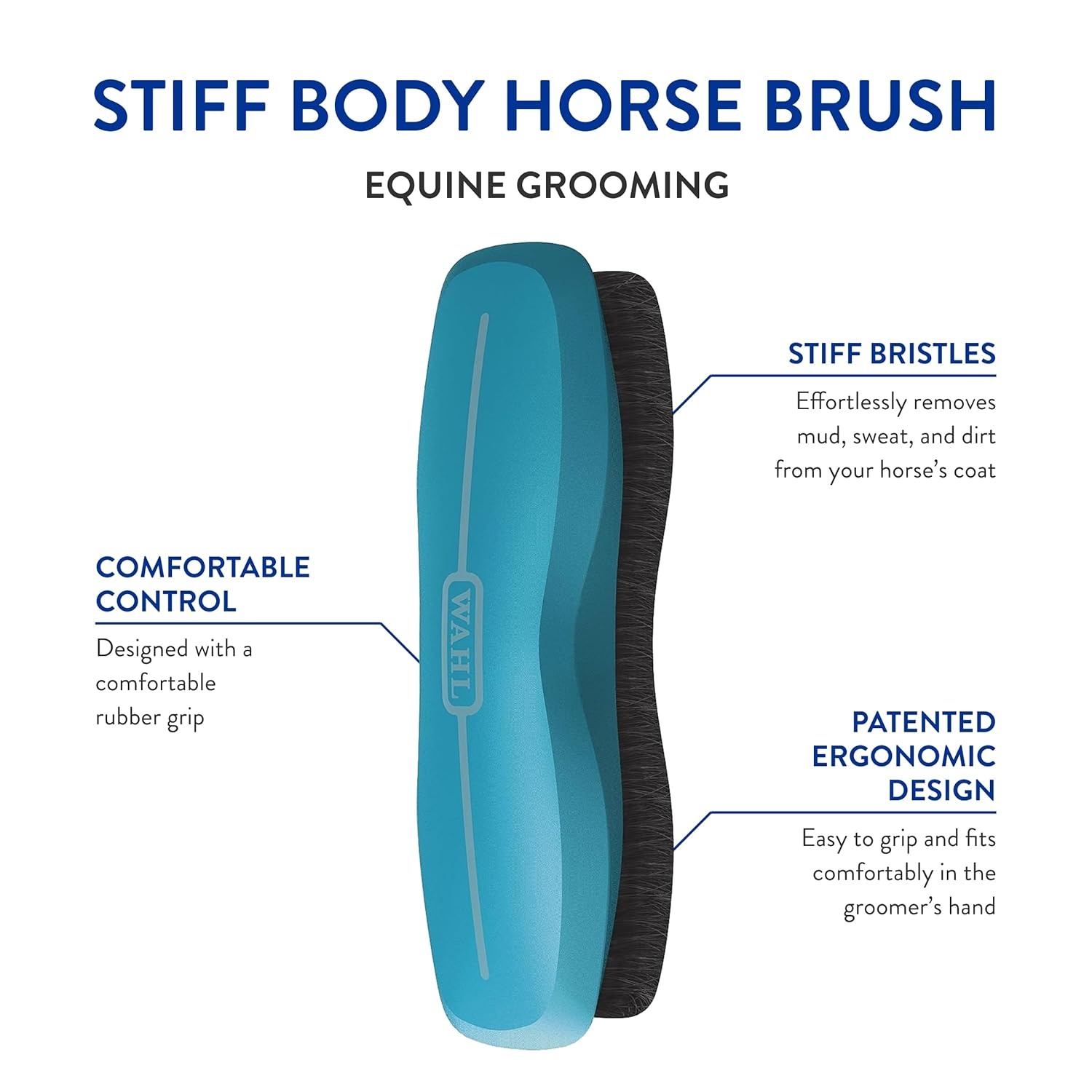 image:imageWAHL Professional Animal Equine Grooming Stiff Body Horse Brush Horse Grooming Brush Comfortable Stiff Equine Brush Ergonomic Design Removes Dirt Sweat amp Loose Hair Turquoise 858705100Turquoise