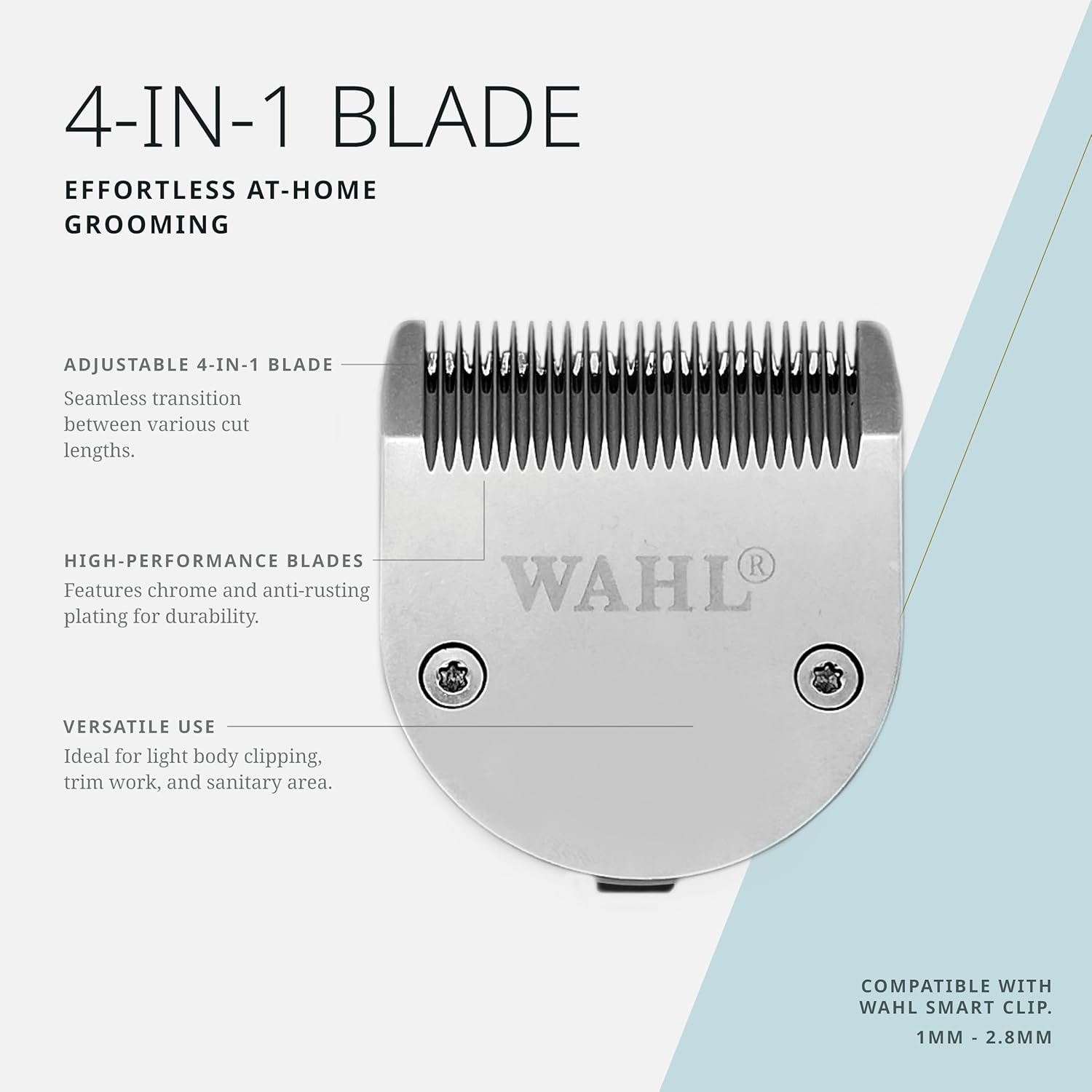imageWahl Pro Animal 4in1 Bladeset for Smart Clip Pet Clipper Adjustable Grooming Blade for Light Body Clipping Trim Work amp Sanitary Areas HighPerformance ChromePlated Replacement Blade