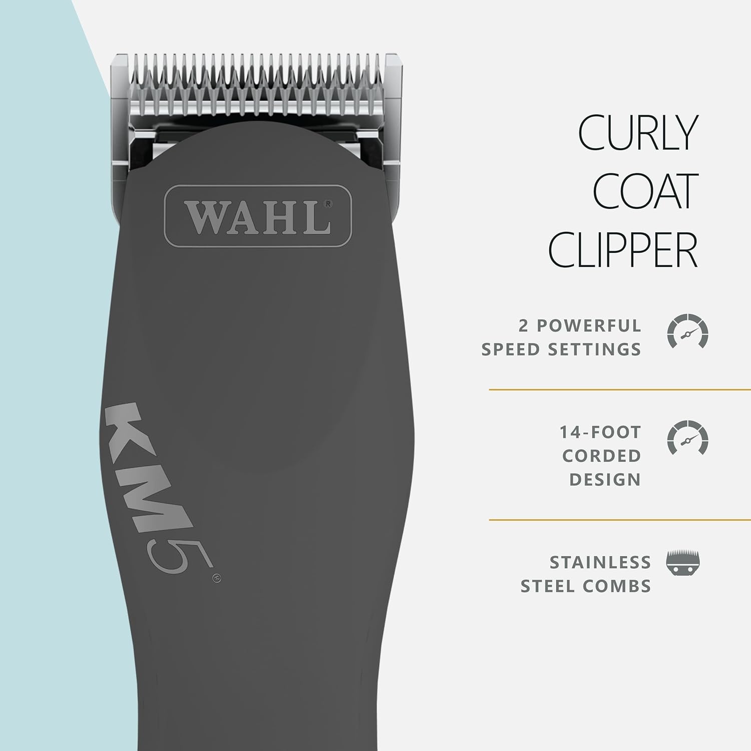 imageWahl Pro Animal Curly Coat KM 2Speed Pro Clipper Cat amp Dog Grooming Clipper for Pet Care Great for Poodles amp Golden Doodles Includes 2 Stainless Steel Guide Combs Gunmetal