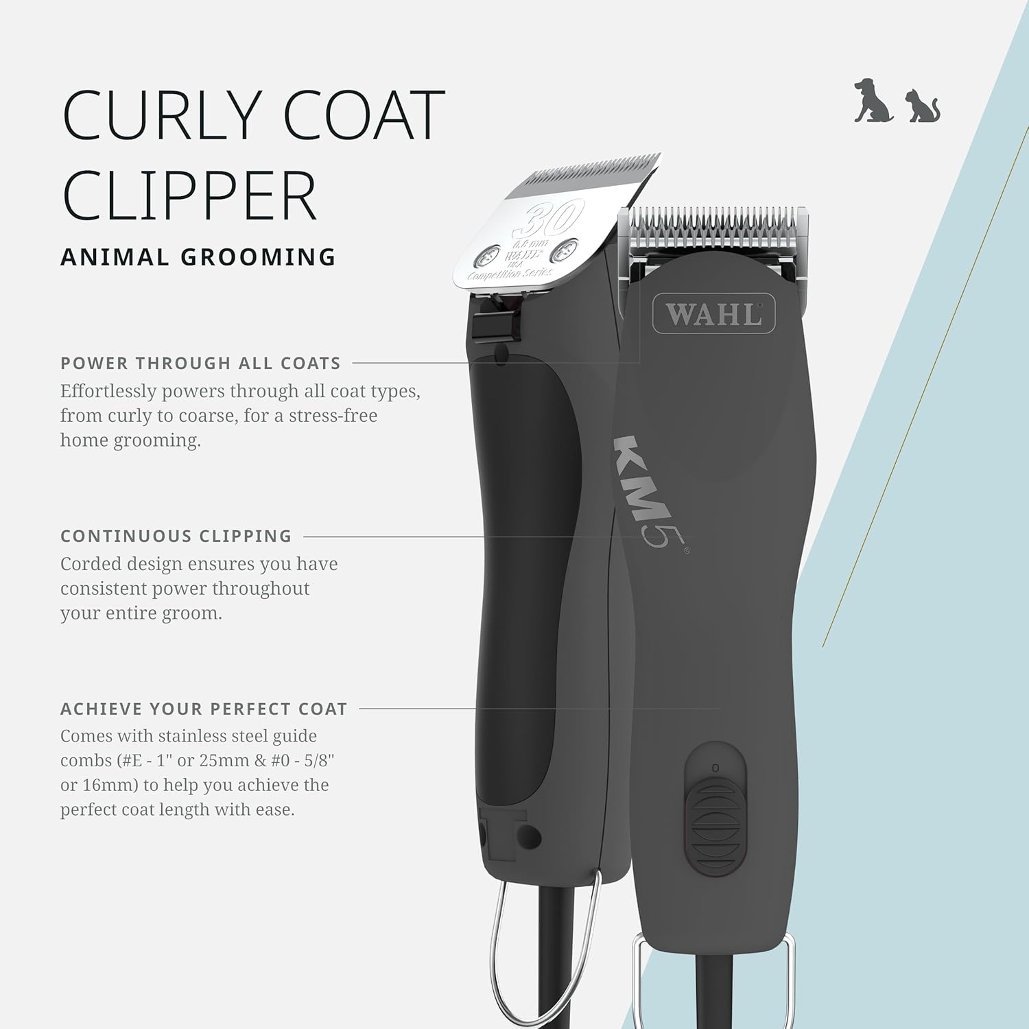 imageWahl Pro Animal Curly Coat KM 2Speed Pro Clipper Cat amp Dog Grooming Clipper for Pet Care Great for Poodles amp Golden Doodles Includes 2 Stainless Steel Guide Combs Gunmetal