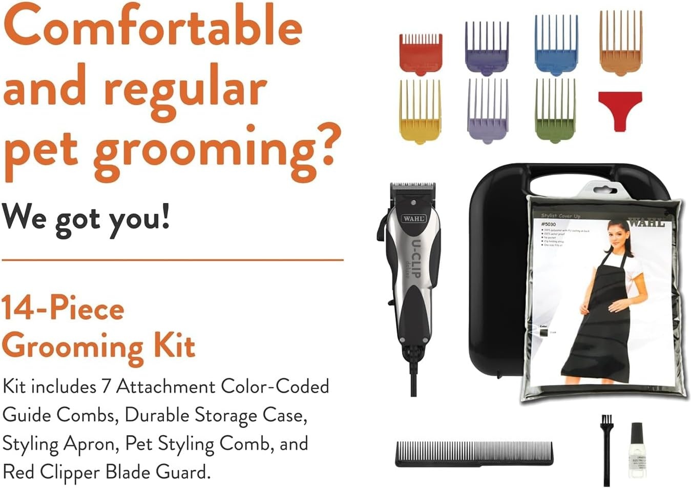 imageWahl Pro Animal Deluxe UClip Dog amp Cat Trimmer with 3 Cutting Lengths amp 7 Attachment Combs Premium Grooming Tools for Light amp Medium Coats Black amp Chrome