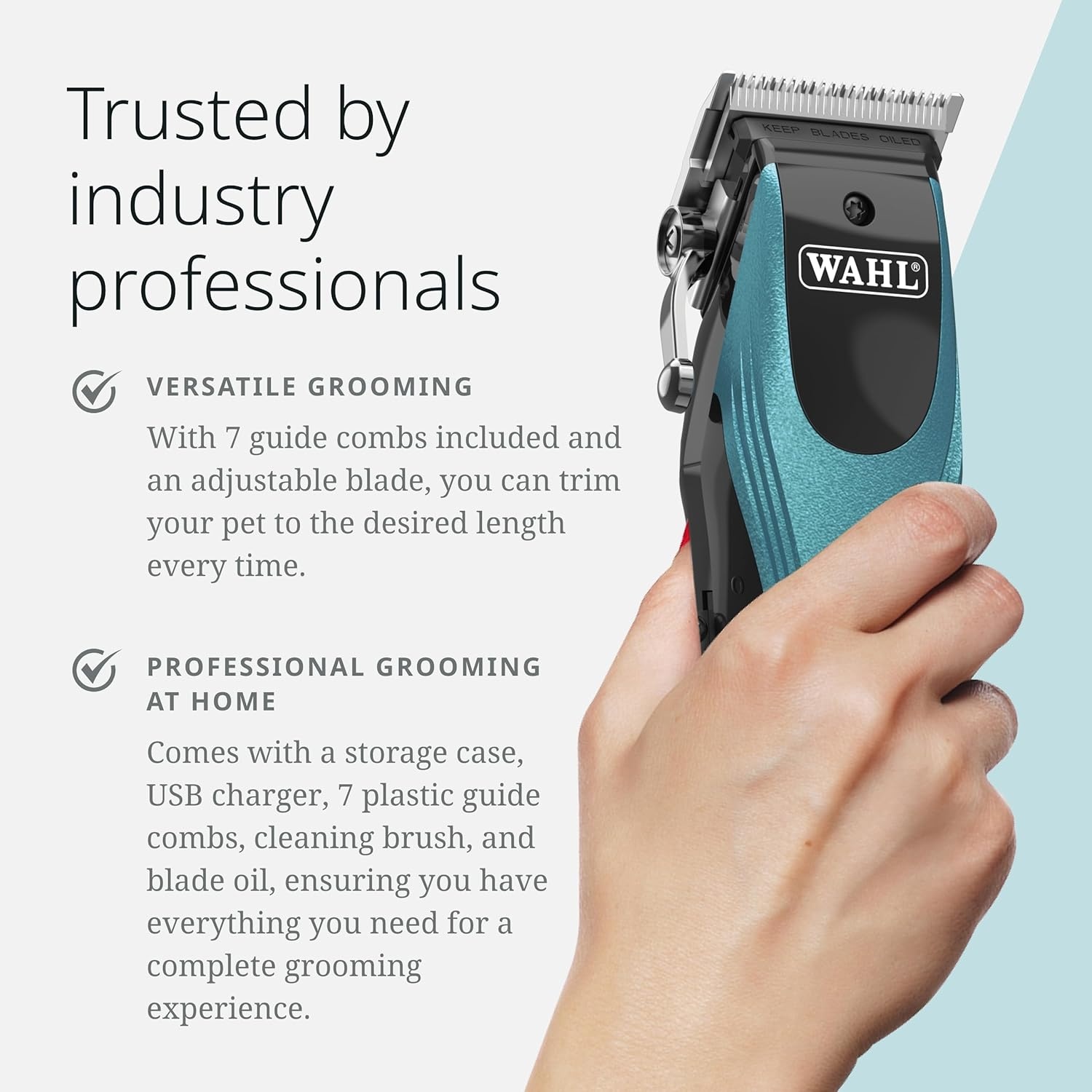 image:imageWahl Pro Animal Groom Lite Pet Clipper Cordless amp USB Charging Adjustable Blades Professional Grooming Kit for Dogs Cats amp Small Pets BlackMetallic Blue