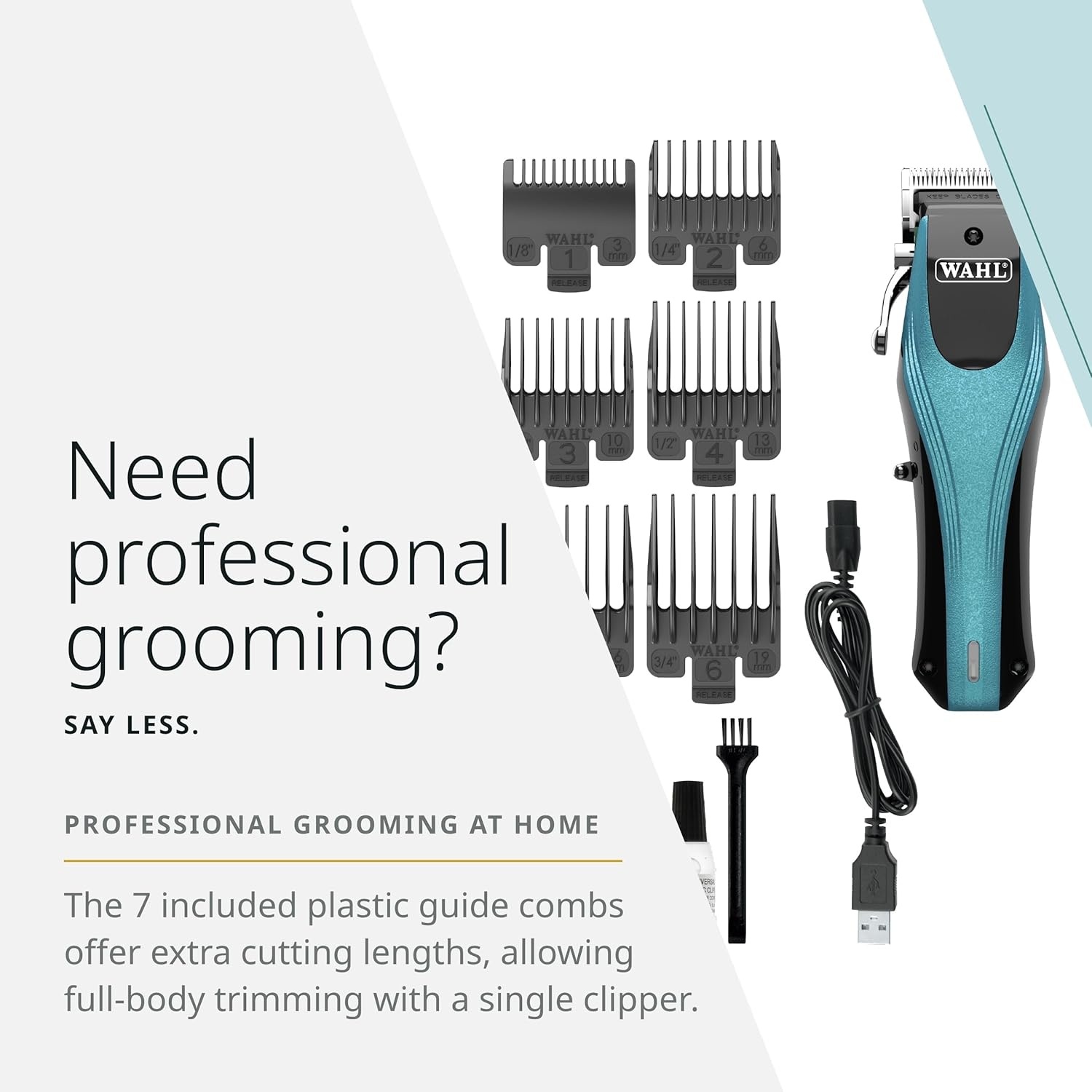 image:imageWahl Pro Animal Groom Lite Pet Clipper Cordless amp USB Charging Adjustable Blades Professional Grooming Kit for Dogs Cats amp Small Pets BlackMetallic Blue