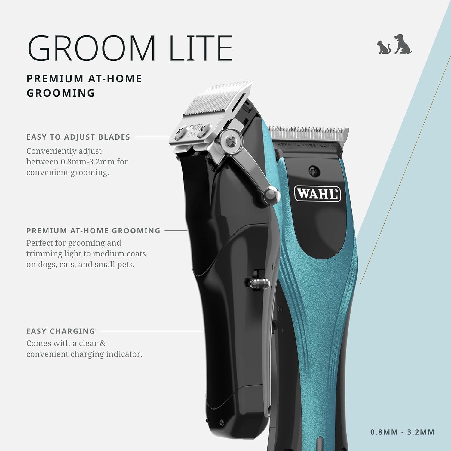 image:imageWahl Pro Animal Groom Lite Pet Clipper Cordless amp USB Charging Adjustable Blades Professional Grooming Kit for Dogs Cats amp Small Pets BlackMetallic Blue