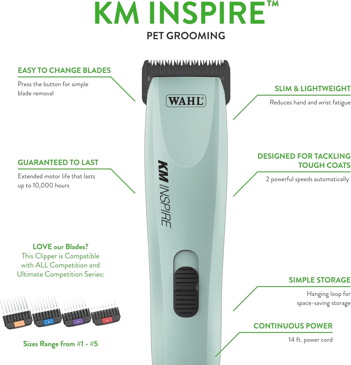 imageWahl Pro Animal KM Inspire Grooming Clippers Powerful Brushless Motor Professional Grooming Kit for Dog Cat amp Horse Corded Dog Groomer 4 Stainless Steel Guide Combs