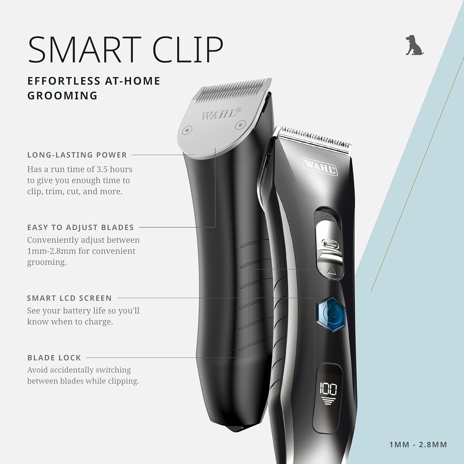 image:imageWahl Pro Animal Smart Clip Effortless atHome Grooming Cordless Clipper with LCD Screen Rechargeable Battery Supports Adjustable Cutting Length Quiet Grooming Tool