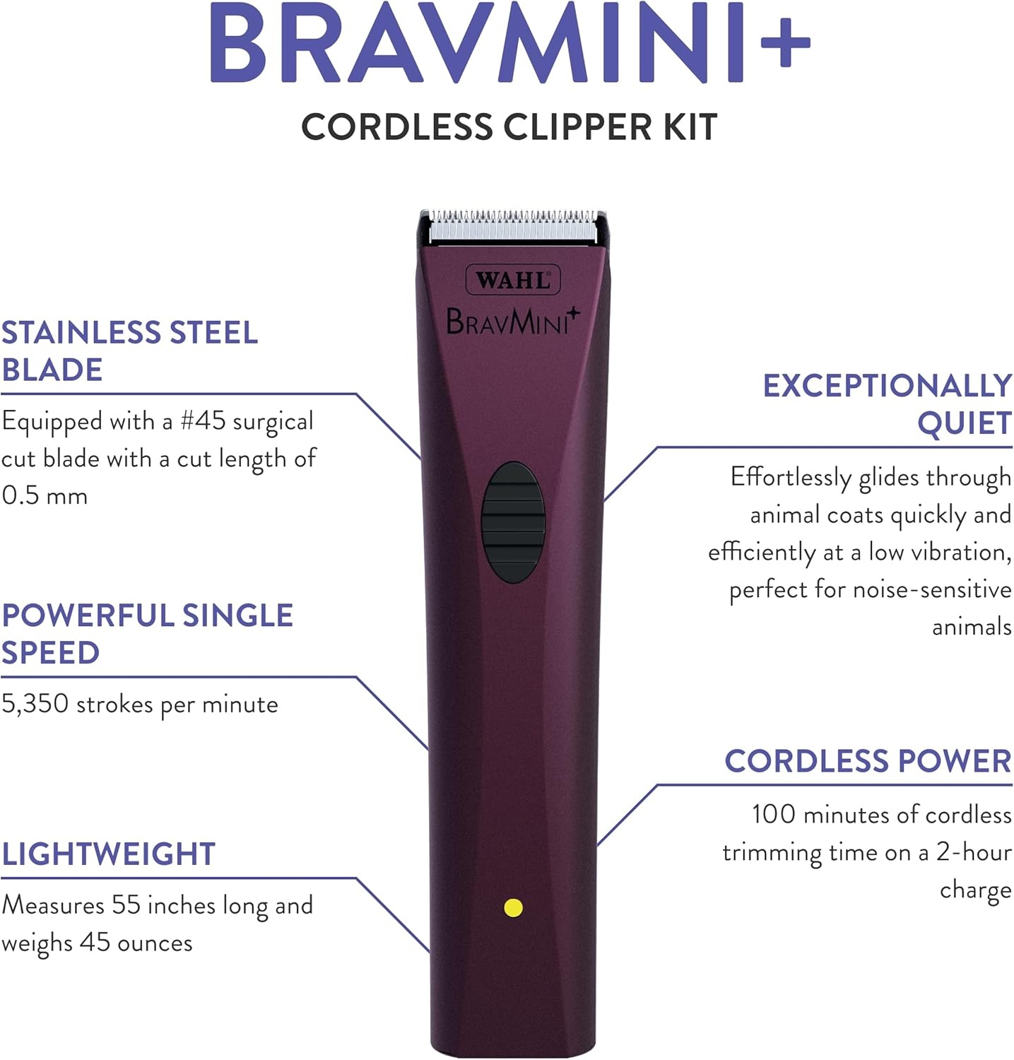 imageWahl Professional Animal Bravmini Pet Dog Cat amp Horse Cordless Trimmer Kit Purple