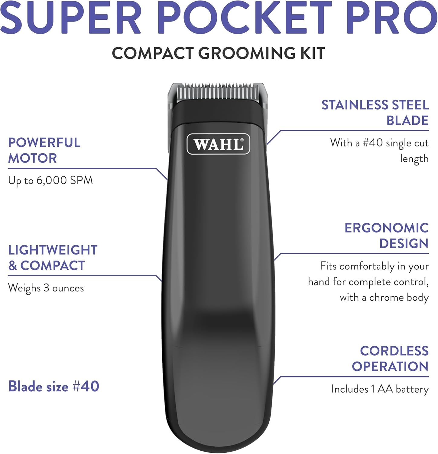 imageWahl Professional Animal Super Pocket Pro Pet Dog amp Cat Trimmer amp Grooming Kit Black Chrome