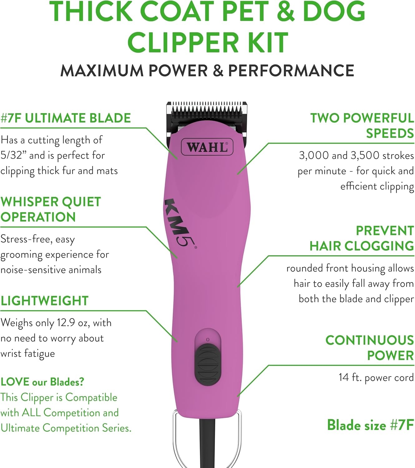 image:imageWahl Professional Animal Thick Coat Pet Clipper amp Dog Clipper 9787300 Hair Remover Grooming Clippers for Dog Cat for Thick Haired Pets 2 Speeds PinkPink